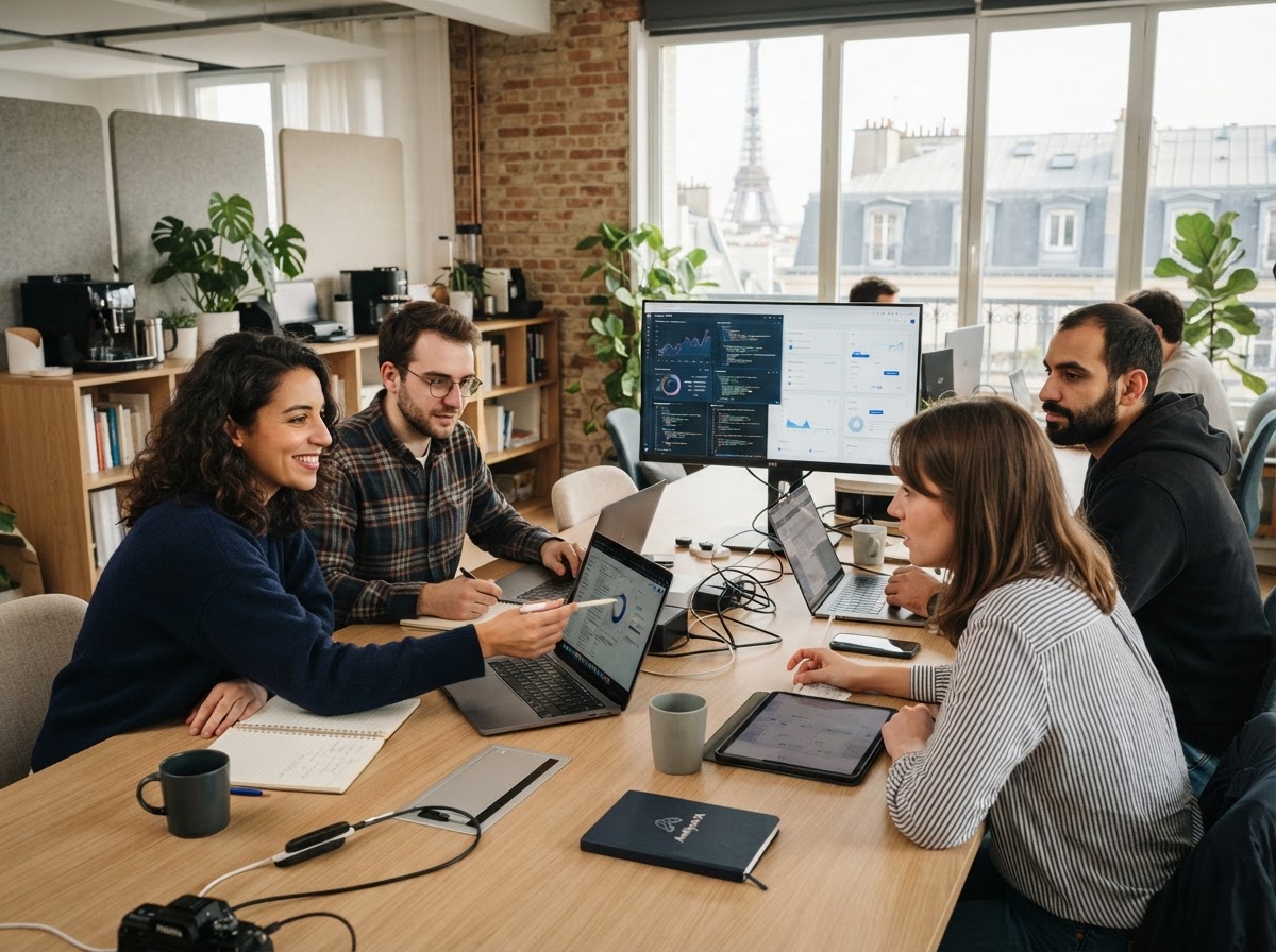 Analyse IA — équipe technique travaillant sur les modèles d'analyse prédictive